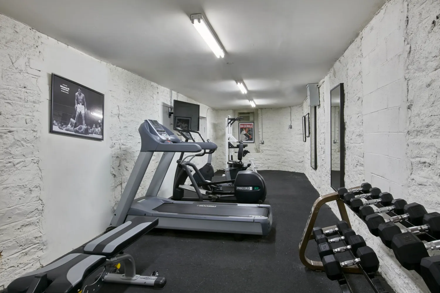 a room with gym equipment
