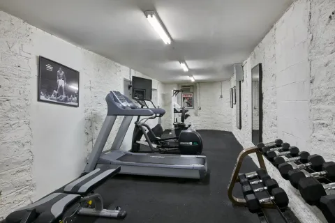 a room with gym equipment