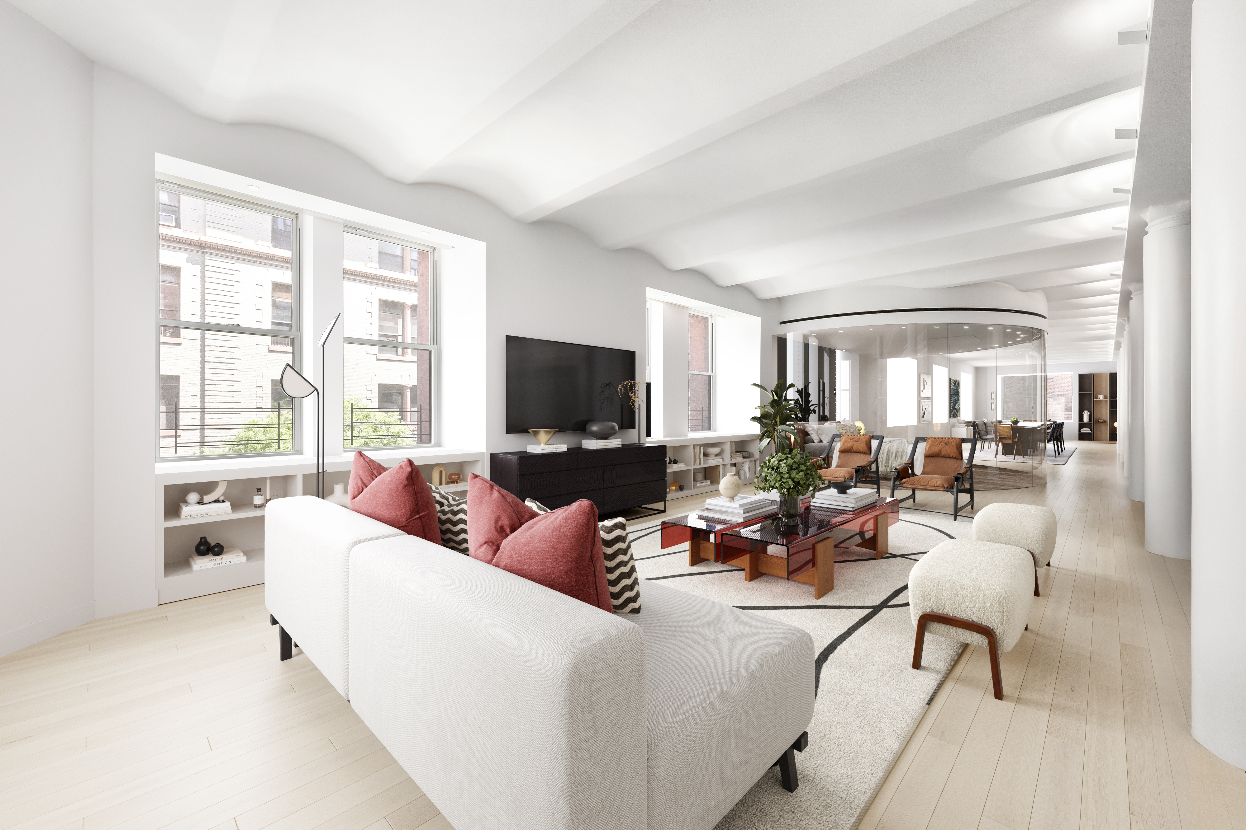 55 Hudson Street, Unit 3BCD Manhattan, NY 10013 - Photo 10 of 21 a living room with furniture and a flat screen tv