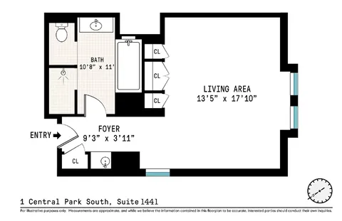 $1,600,000 | 1 Central Park South, Unit 1441 | Central Park South