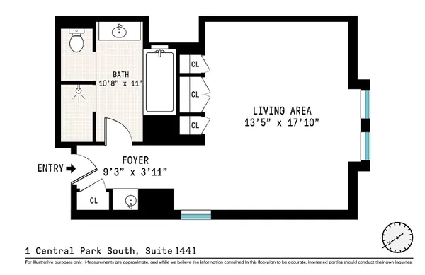 $1,600,000 | 1 Central Park South, Unit 1441 | Central Park South