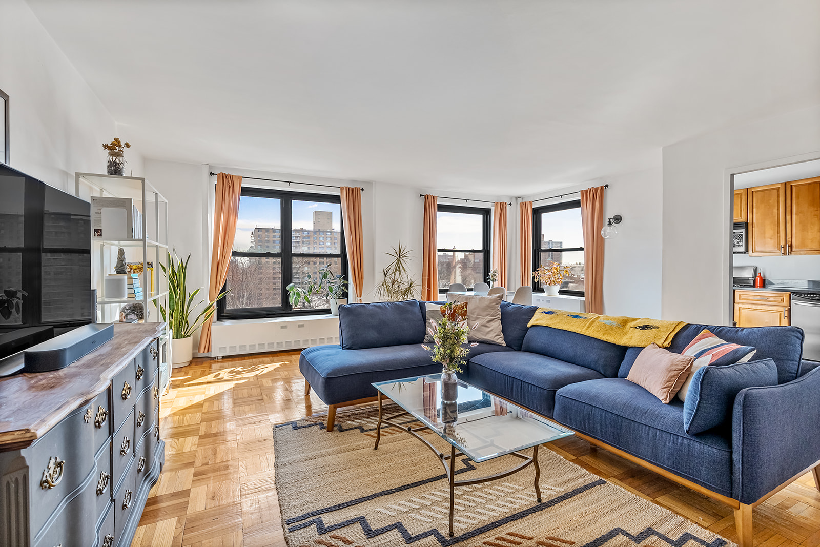193 Clinton Avenue, Unit 9F Brooklyn, NY 11205 - Photo 1 of 11 a living room with furniture and a flat screen tv