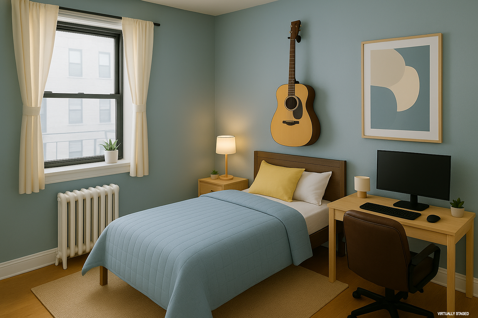 237 West 135th Street, Unit 5E Manhattan, NY 10030 - Photo 3 of 9 a bedroom with a bed and wooden floor