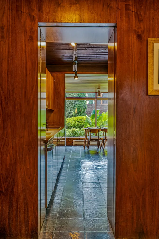 a outdoor dining space with furniture