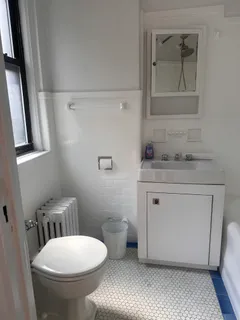 a bathroom with a toilet a sink and mirror