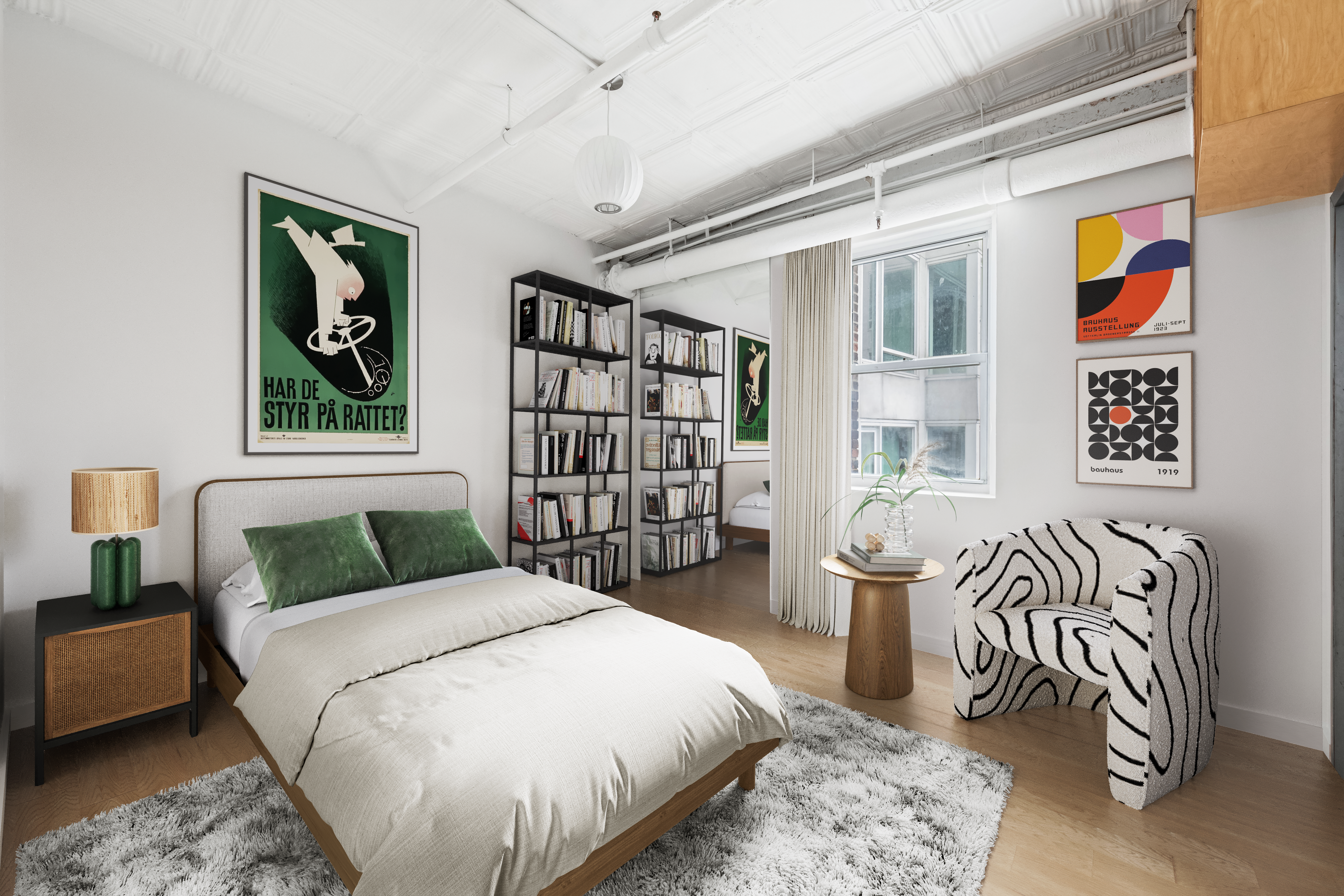 253 West 28th Street, Unit 5 Manhattan, NY 10001 - Photo 14 of 19 a bedroom with a large bed a painting and a book shelf