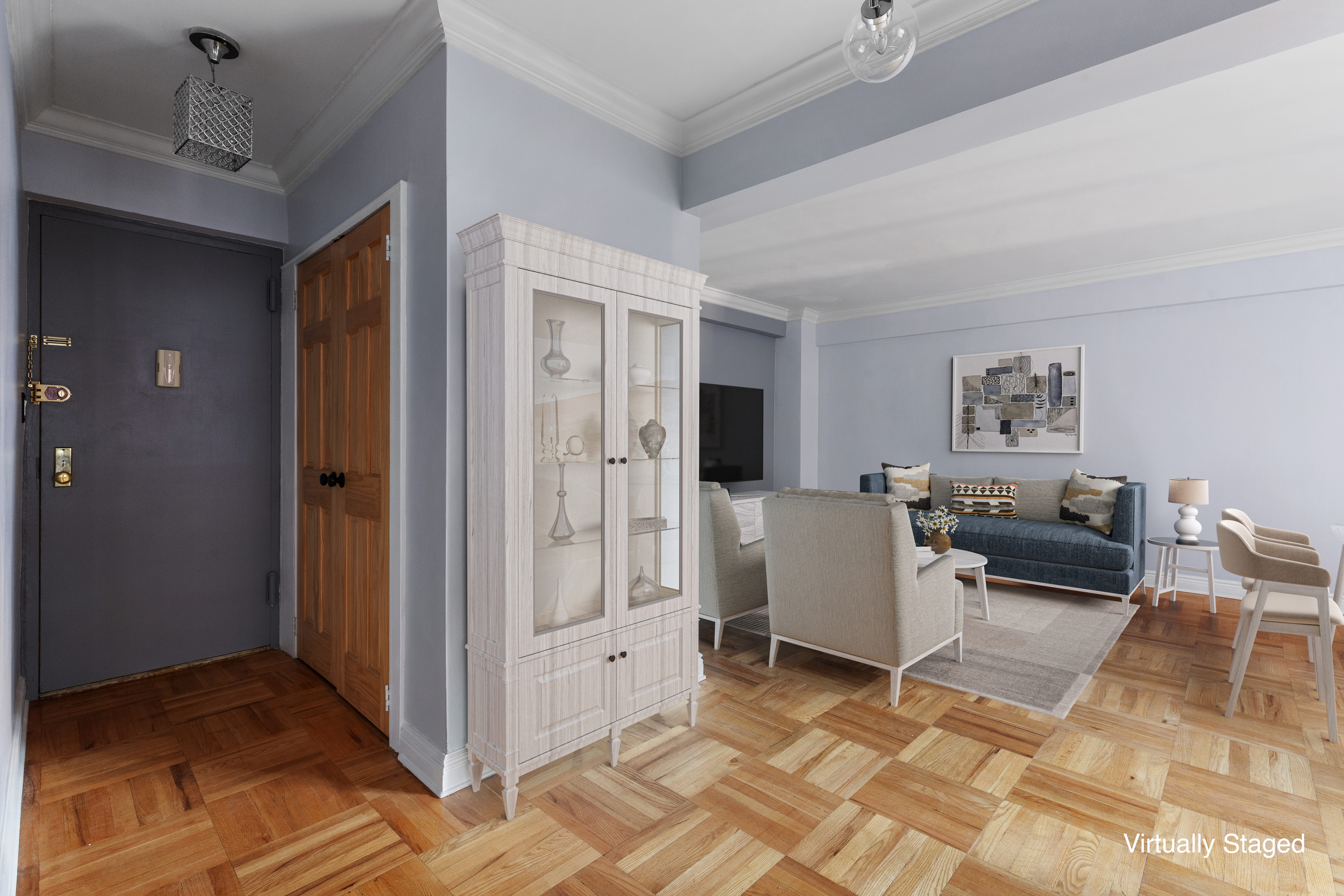 181 East 73rd Street, Unit 9G Manhattan, NY 10021 - Photo 5 of 17 a living room with furniture and a rug