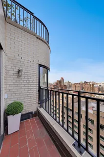 a view of a roof deck with potted plants