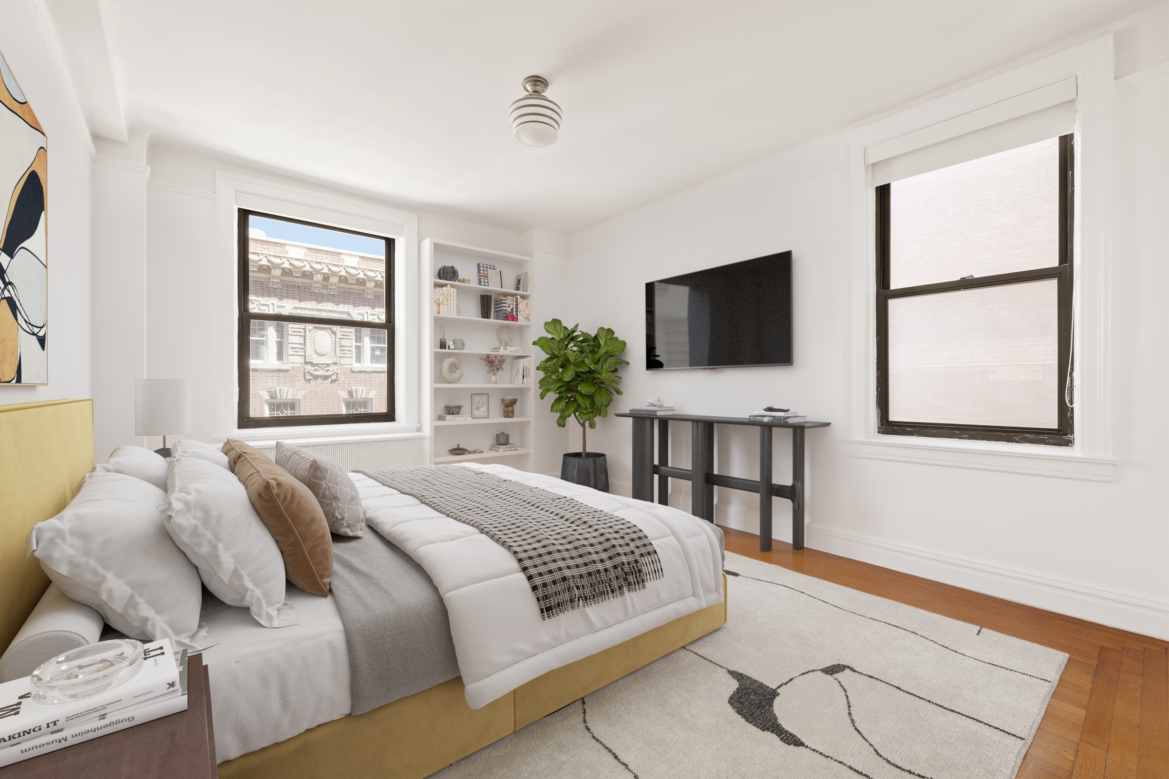 395 Riverside Drive, Unit 7F Manhattan, NY 10025 - Photo 3 of 10 a bedroom with a bed and large window