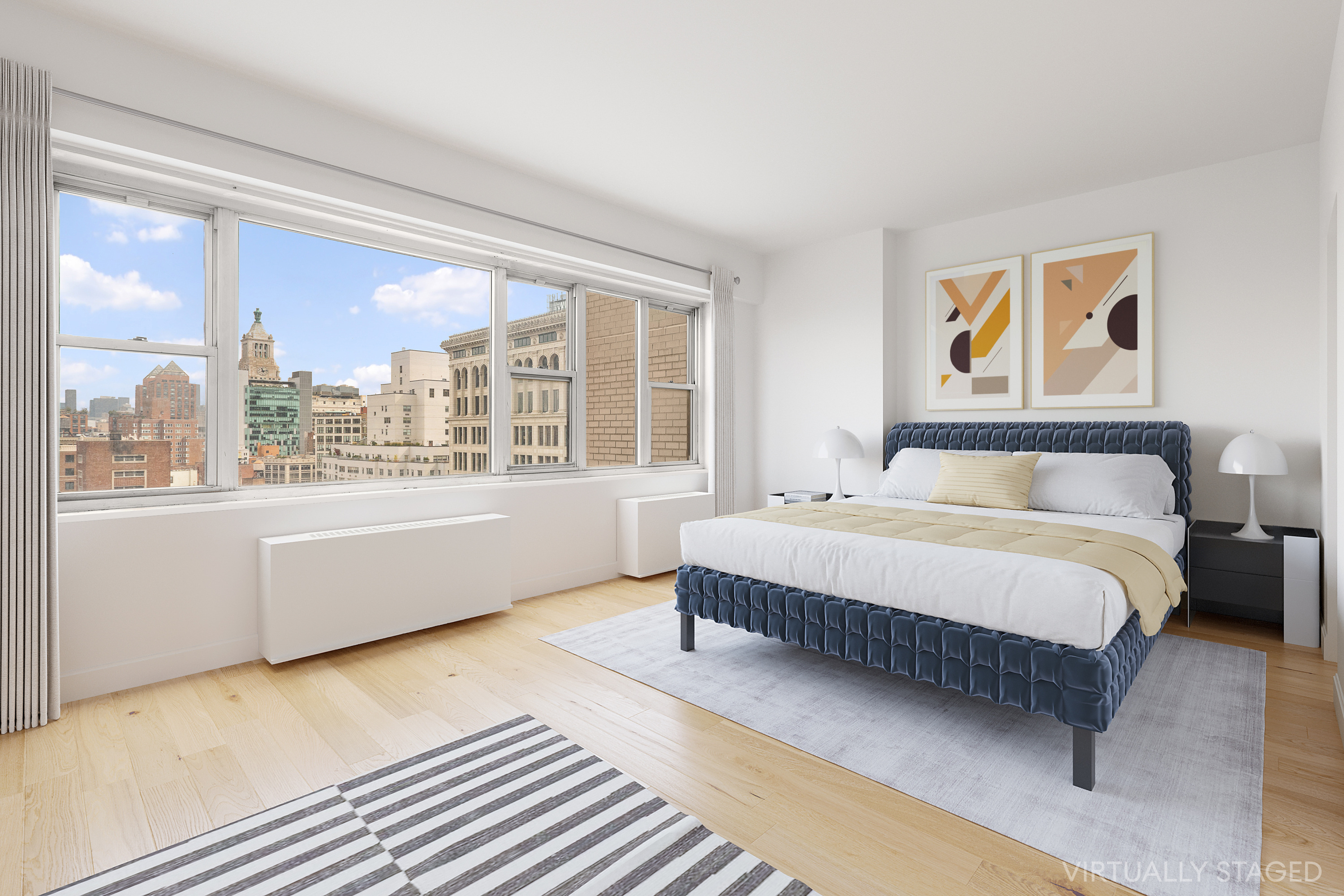 60 East 8th Street, Unit 18J Manhattan, NY 10003 - Photo 3 of 10 a bedroom with a large window and a balcony