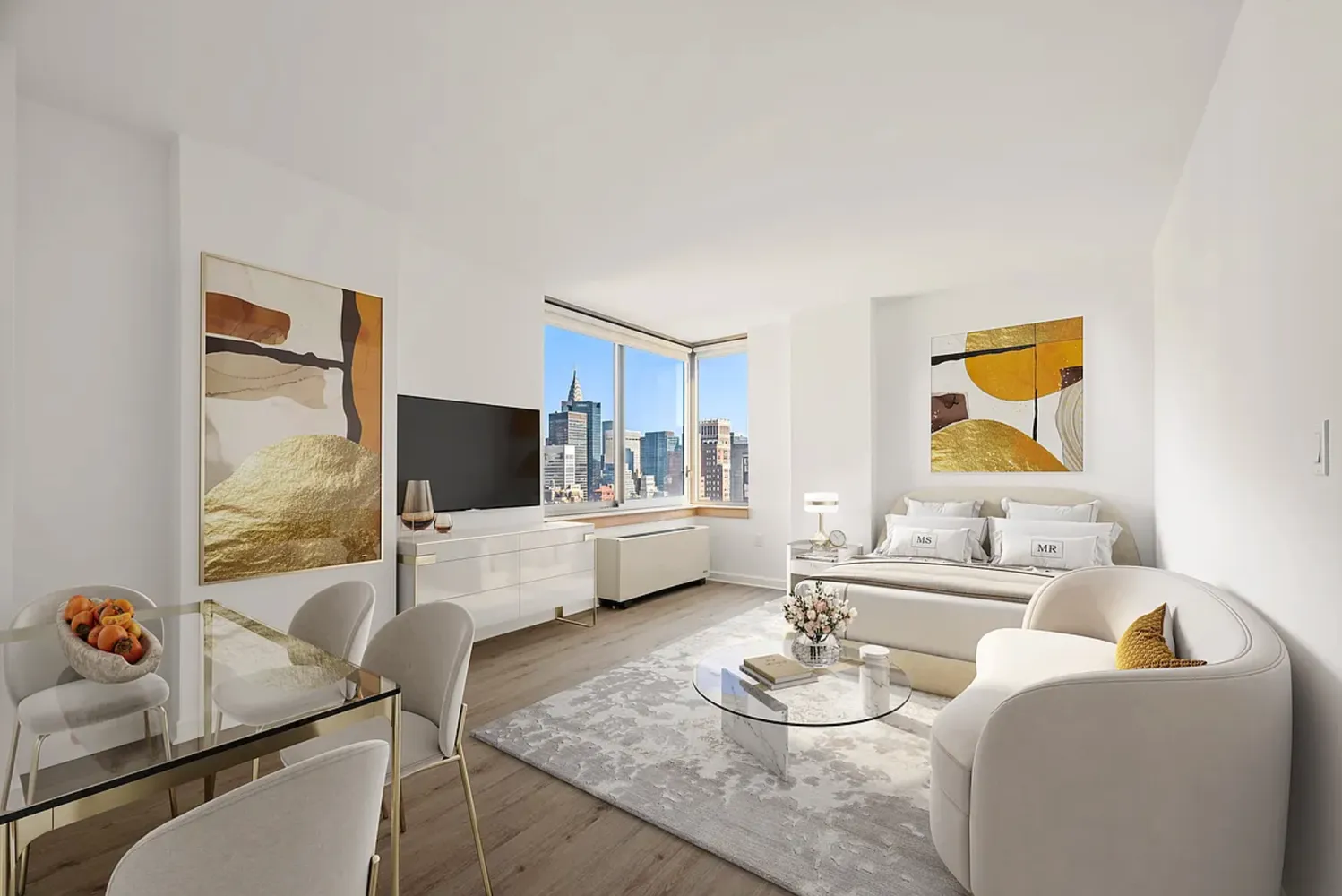 a living room with furniture and a flat screen tv
