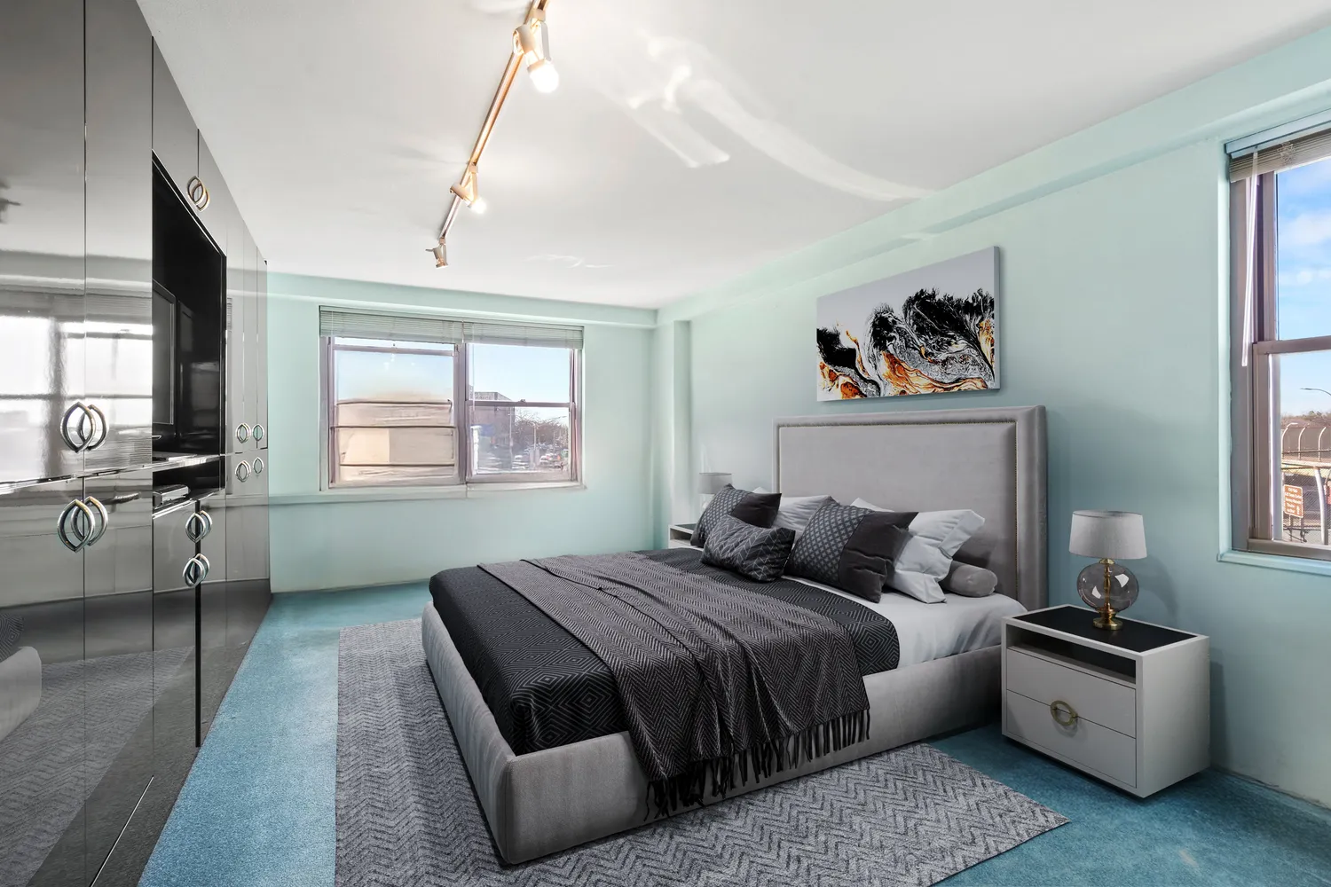 a bedroom with bed and a window