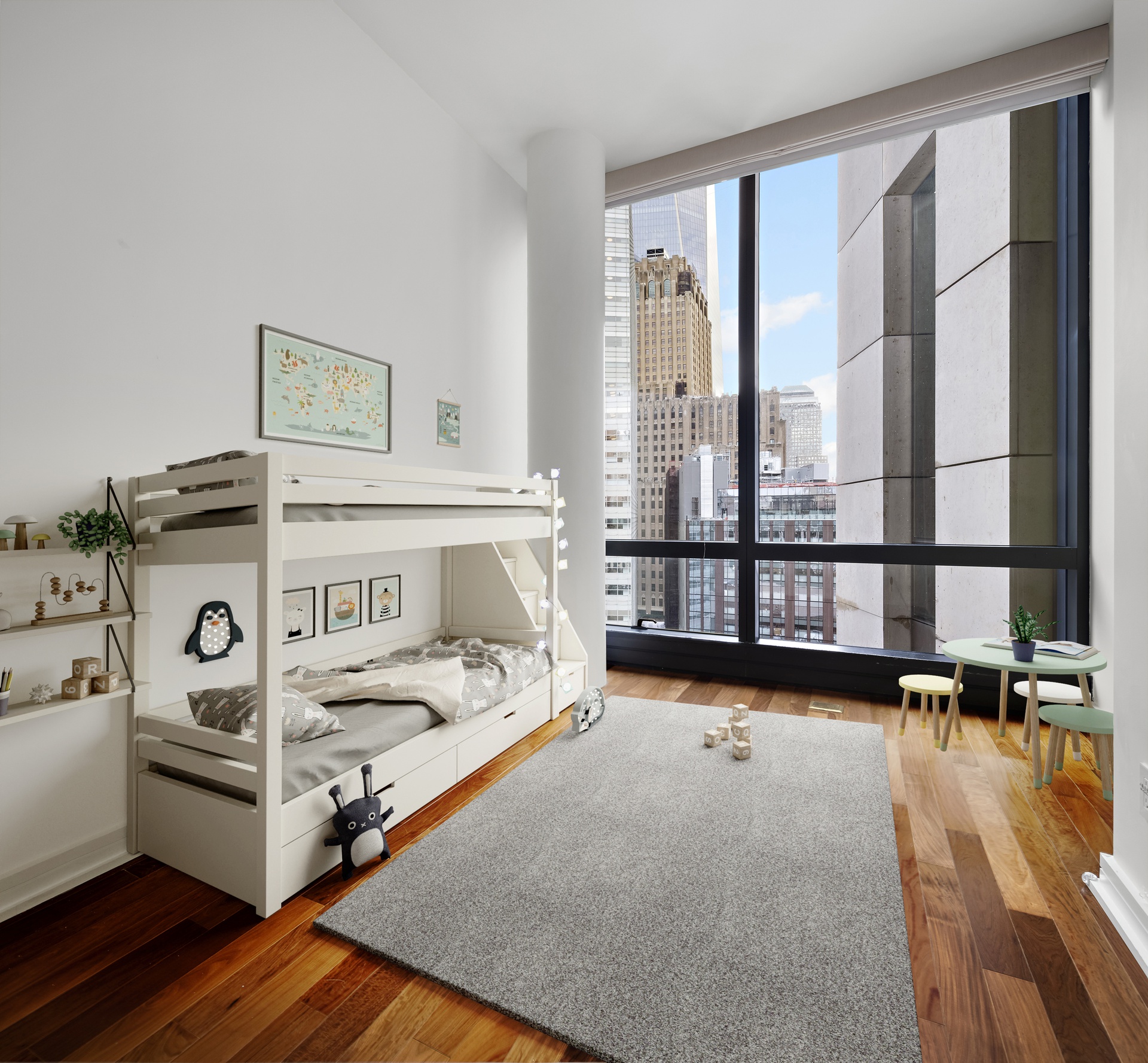 101 Warren Street, Unit 11L Manhattan, NY 10007 - Photo 8 of 26 a view of a bedroom with furniture and a large window