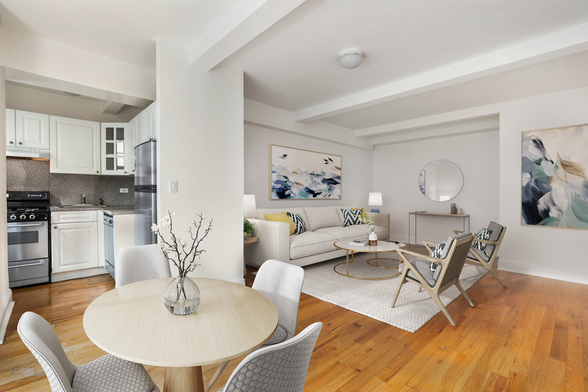 200 East 16th Street, Unit 3K Manhattan, NY 10003 - Photo 2 of 10 a living room with furniture fireplace and wooden floor