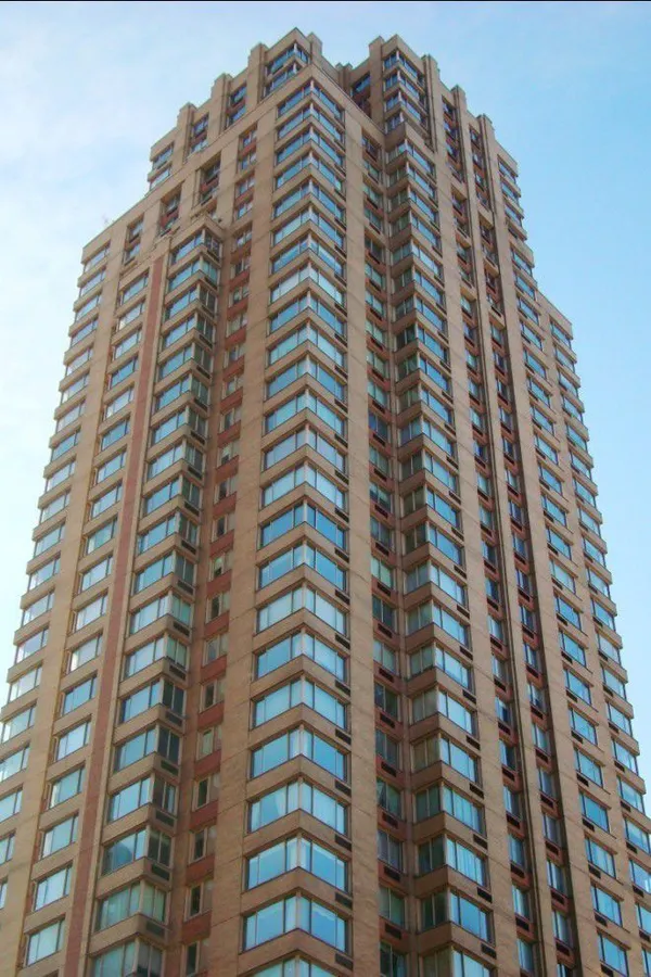 a close up of a tall building