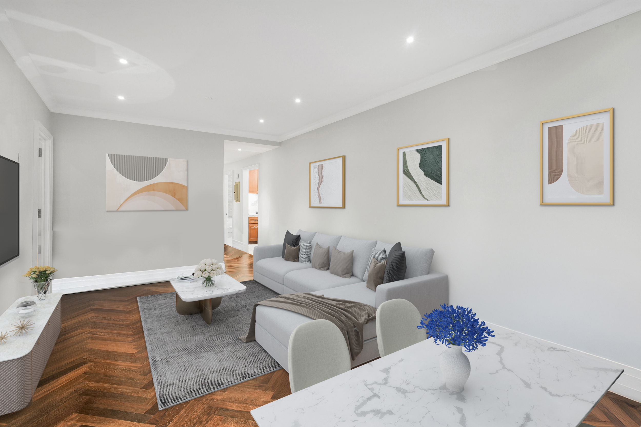 205 East 85th Street, Unit 16H Manhattan, NY 10028 - Photo 2 of 14 a living room with furniture and a large window