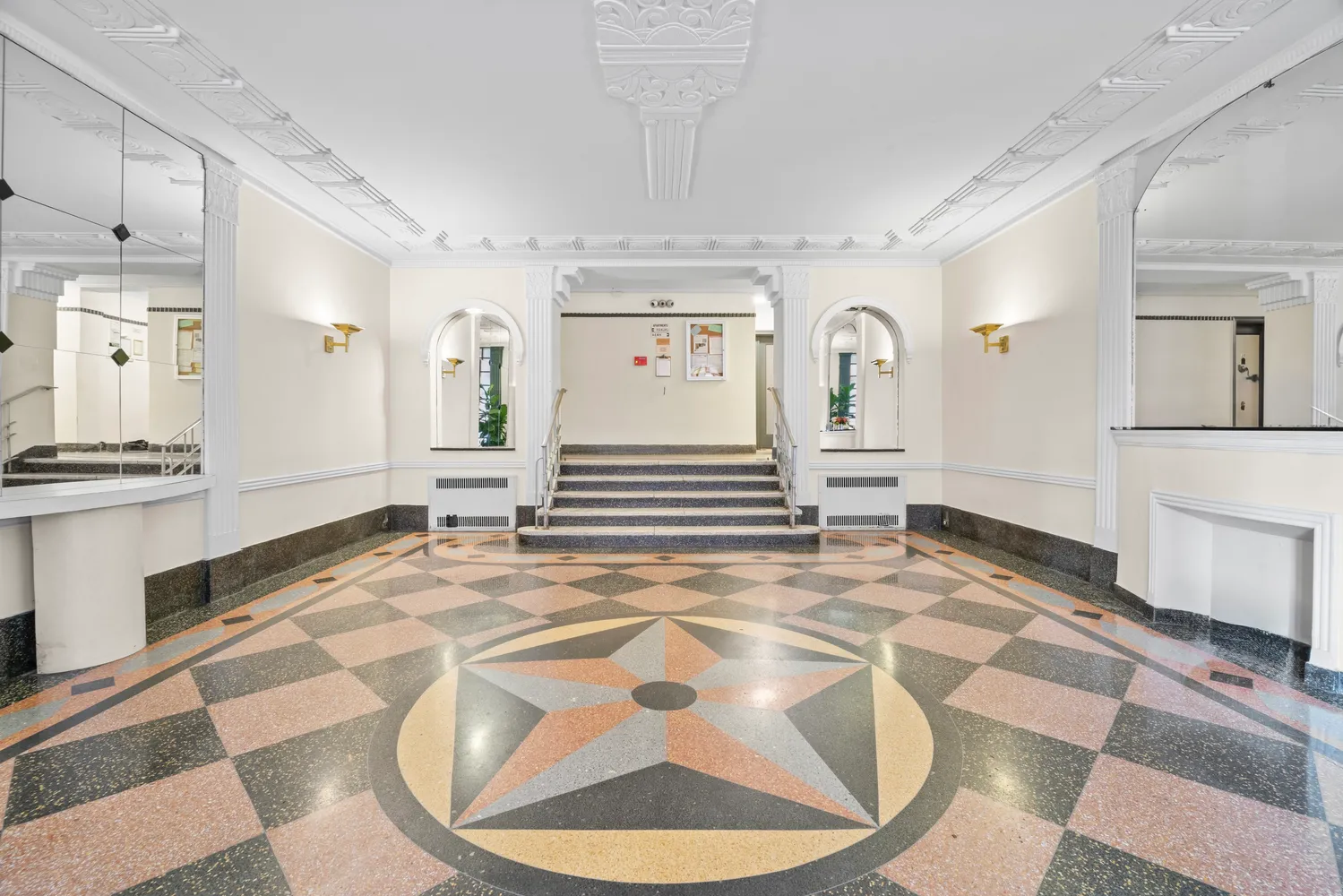 a view of a living room and bathroom