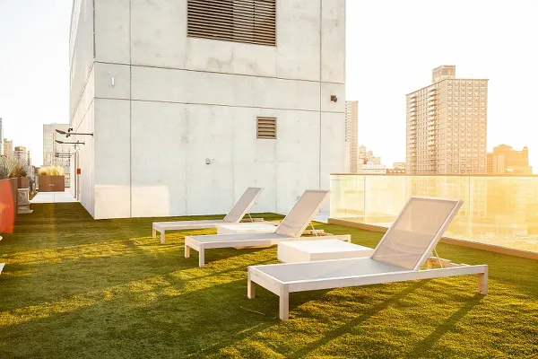a view of a terrace with sitting area