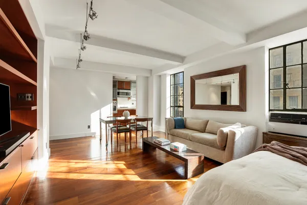 a living room with furniture wooden floor and a flat screen tv