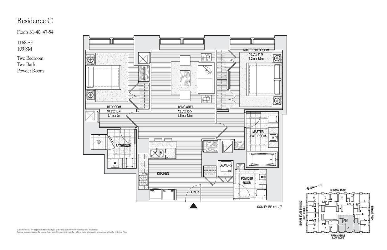 400 5th Avenue, Unit 35C Manhattan, NY 10018 - Photo 13 of 13 a picture of a floor plan
