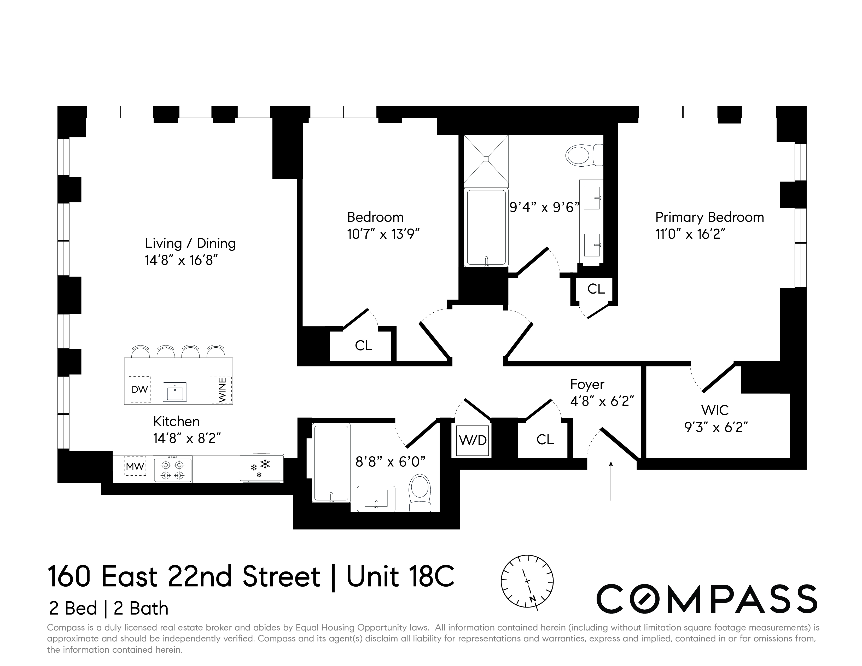 160 East 22nd Street, Unit 18C Manhattan, NY 10010 - Photo 12 of 12 a black and white photo of a floor plan