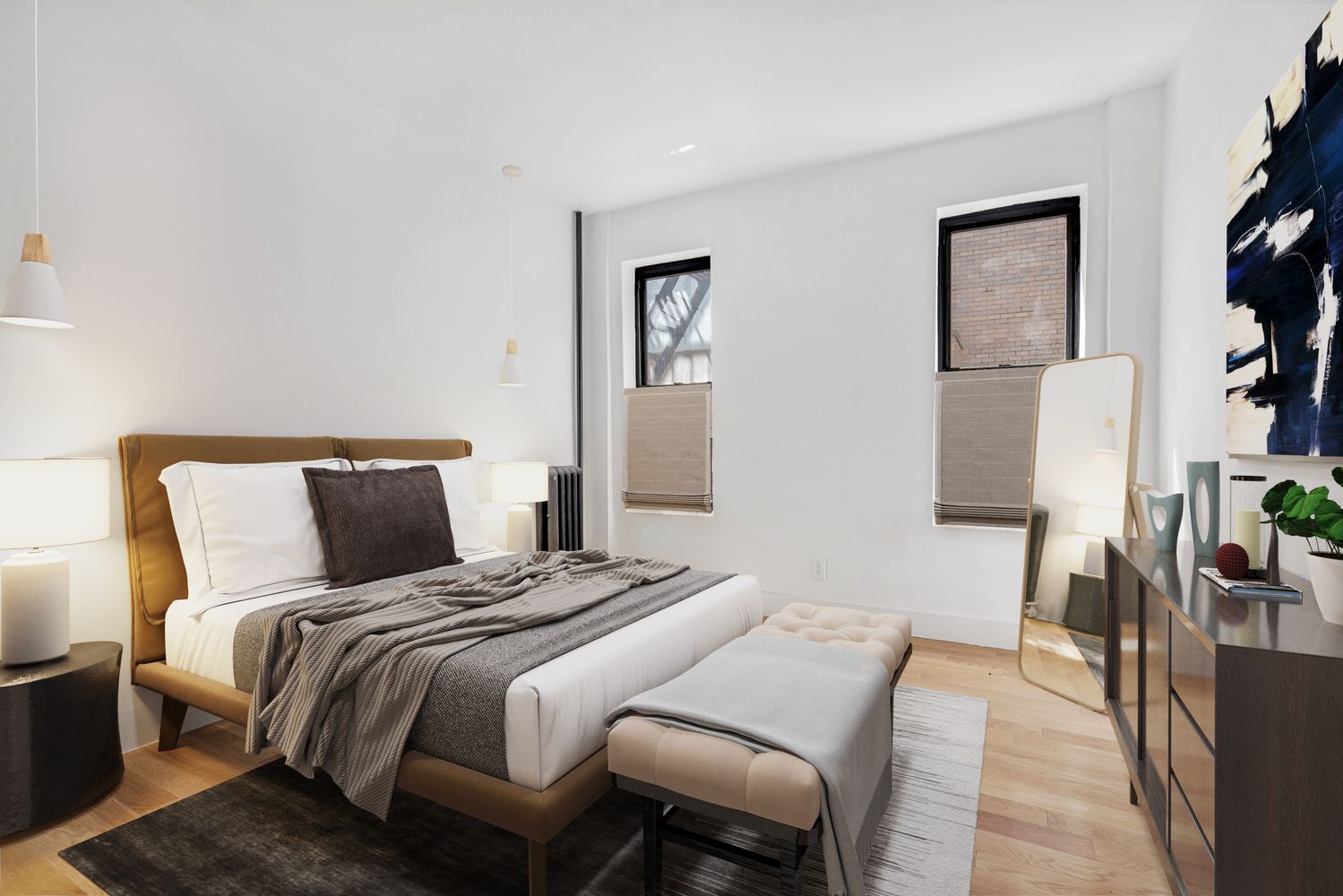 640 Ditmas Avenue, Unit 16 Brooklyn, NY 11218 - Photo 4 of 8 a bedroom with a bed and a lamp on table