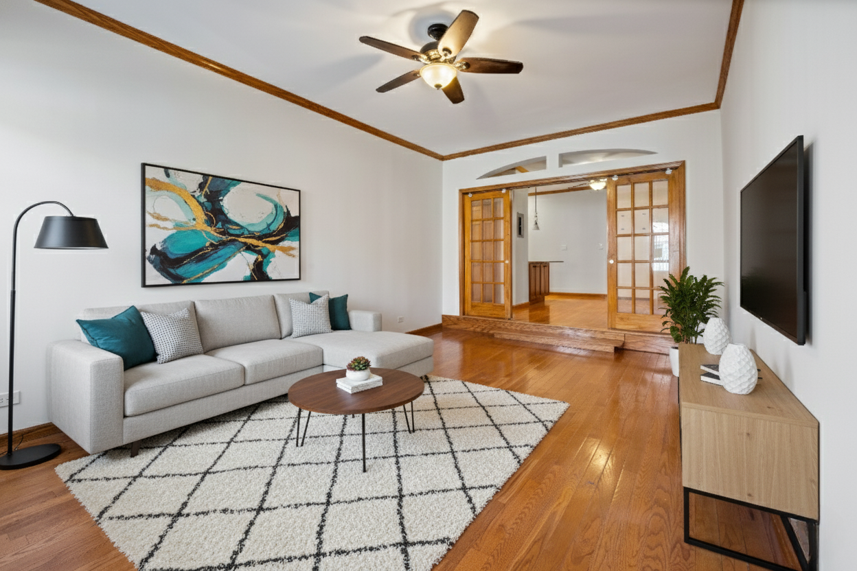 a living room with furniture and a flat screen tv