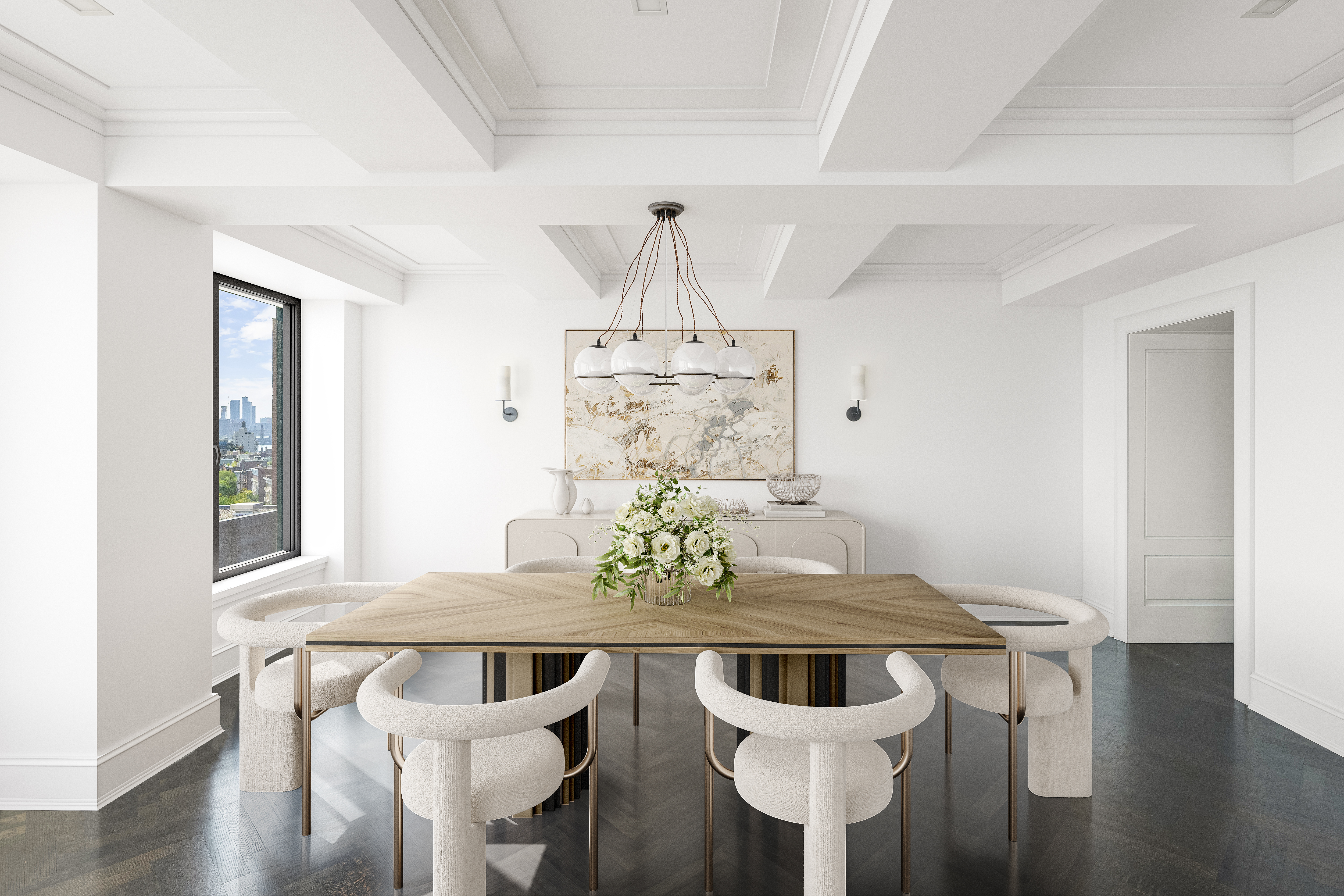 150 West 12th Street, Unit 11E Manhattan, NY 10011 - Photo 5 of 15 a view of a dining room with furniture and wooden floor