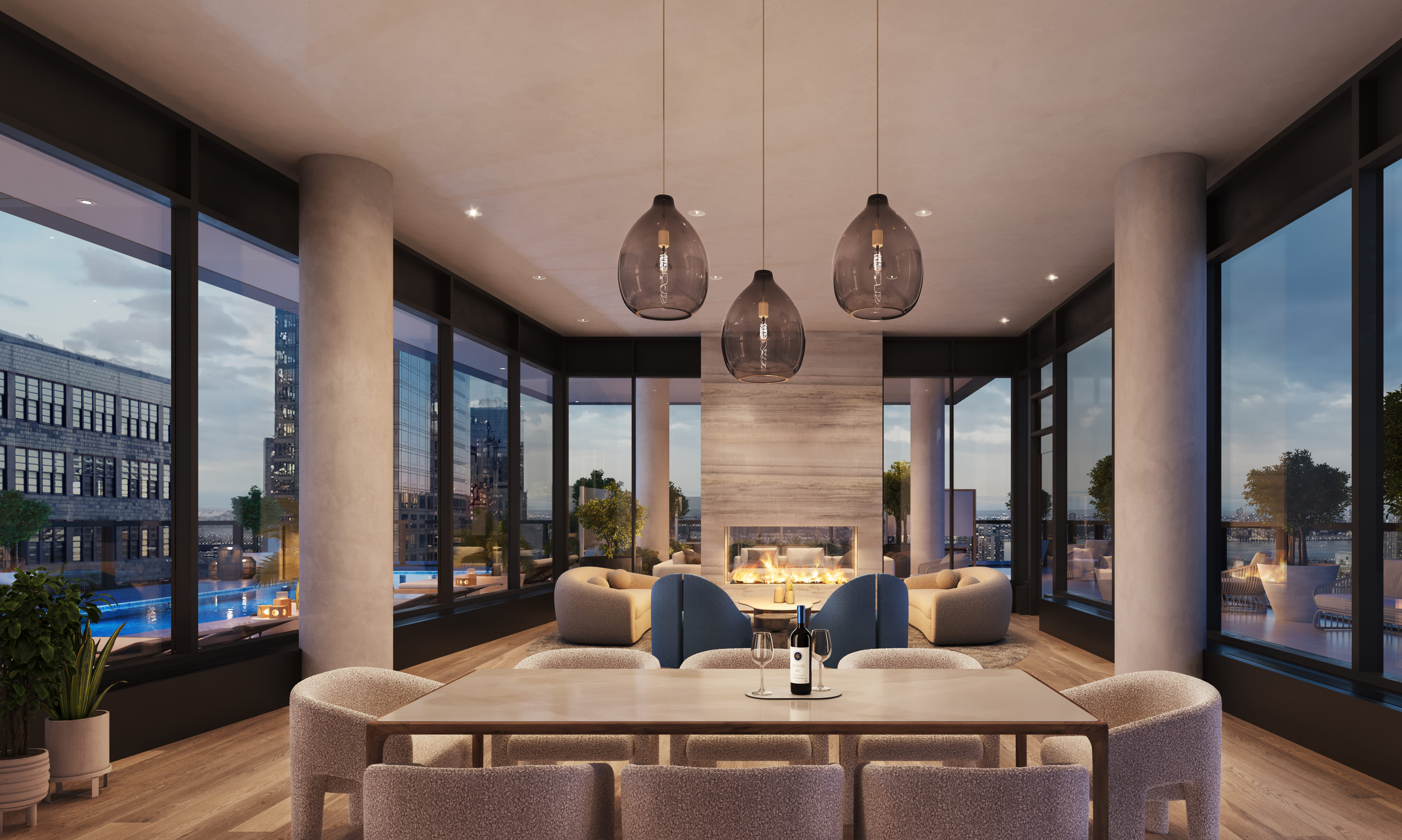 312 West 43rd Street, Unit PHB Manhattan, NY 10036 - Photo 6 of 12 a view of a dining room with furniture window and wooden floor