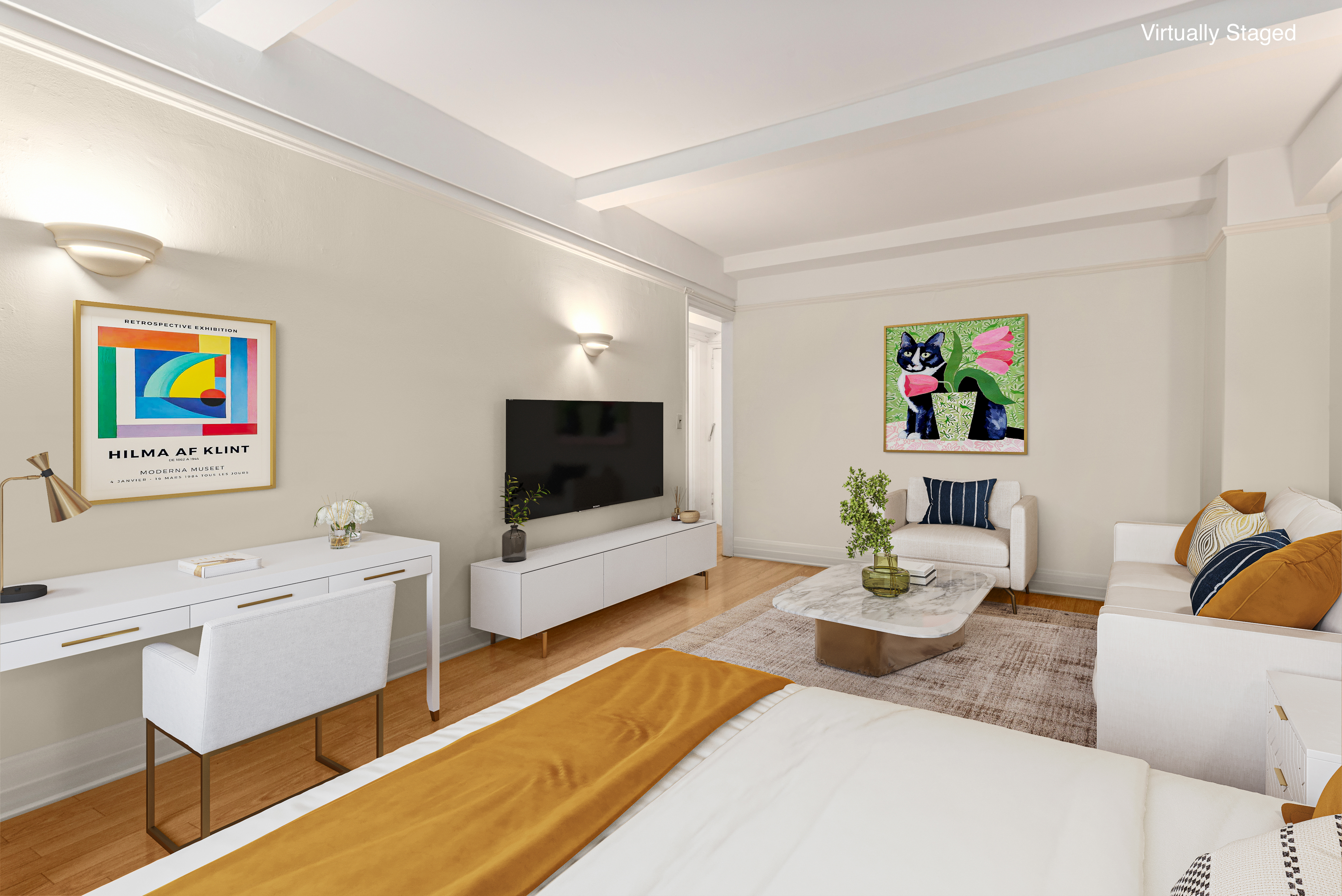 235 West 102nd Street, Unit 5V Manhattan, NY 10025 - Photo 2 of 15 a living room with furniture and a flat screen tv