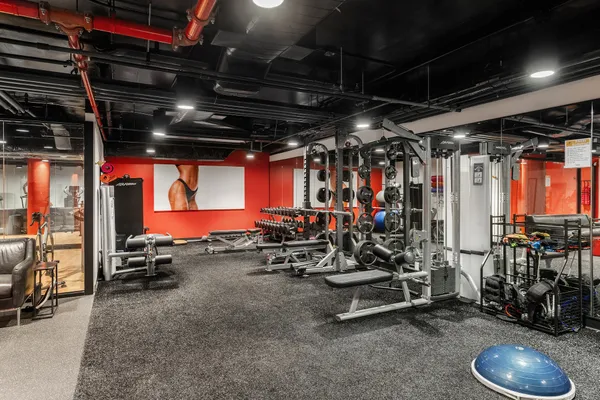 a view of a room with gym equipment