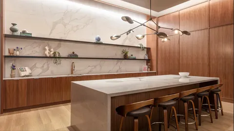 a view of a table and chairs in a room