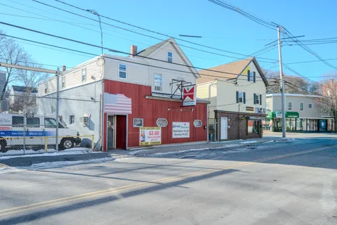 a view of a building with a street