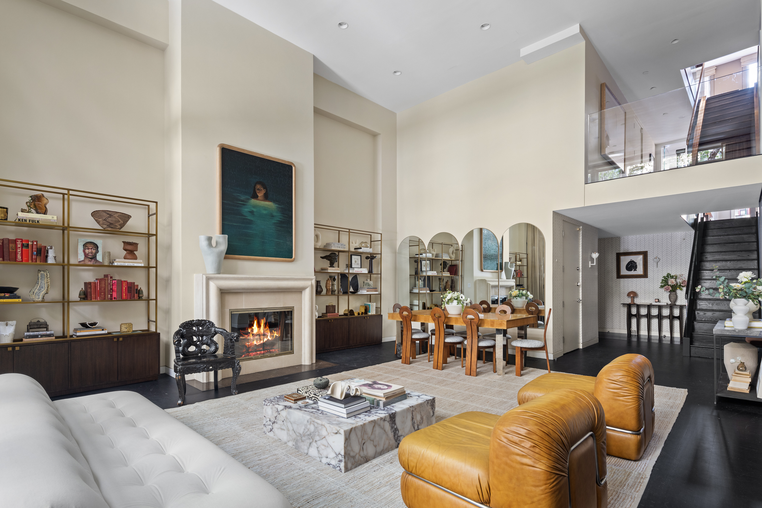 95 Charles Street, Unit TH Manhattan, NY 10014 - Photo 8 of 29 a living room with furniture fireplace and flat screen tv