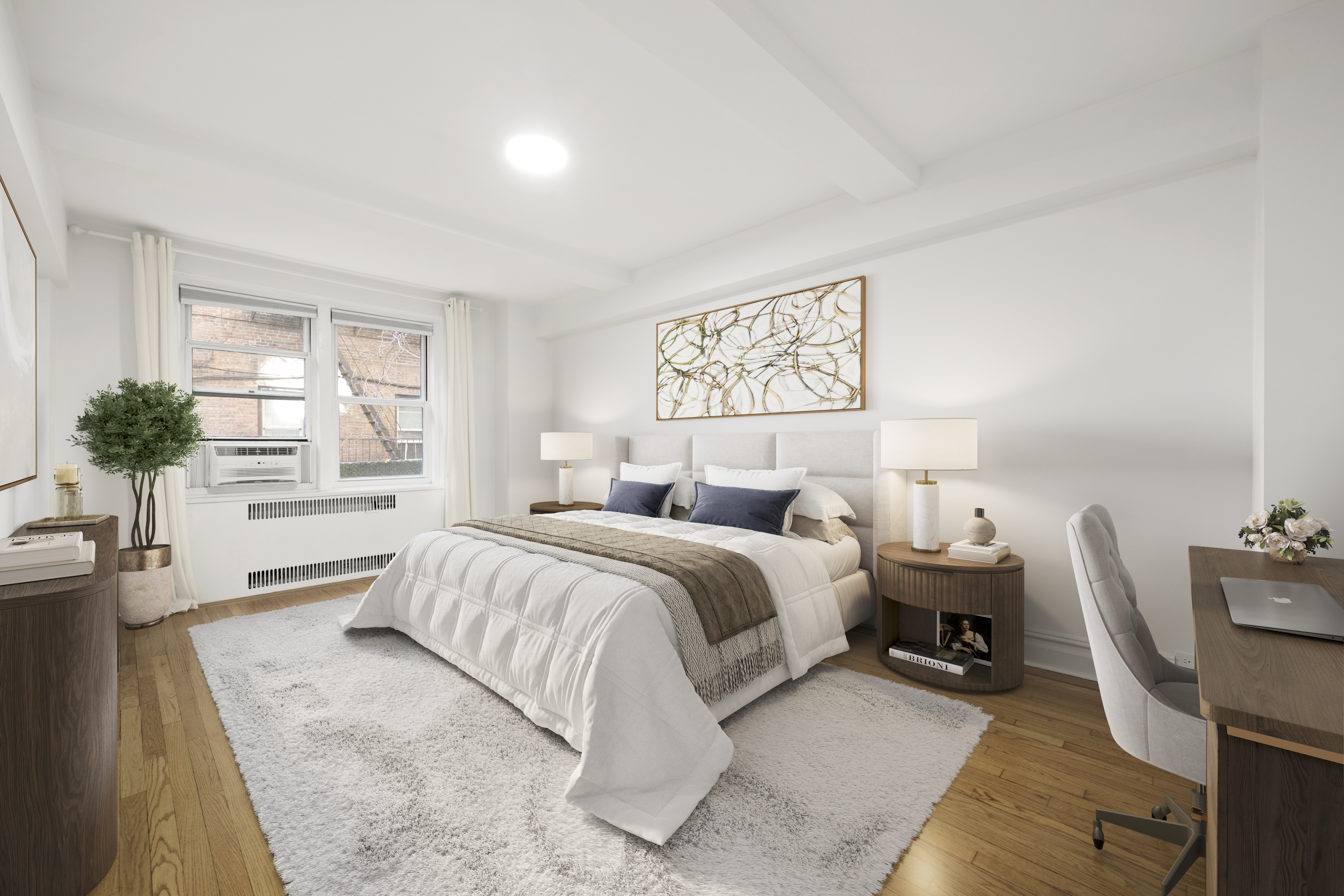 152 East 94th Street, Unit 2J Manhattan, NY 10128 - Photo 8 of 18 a spacious bedroom with a bed a couch and potted plant on the table