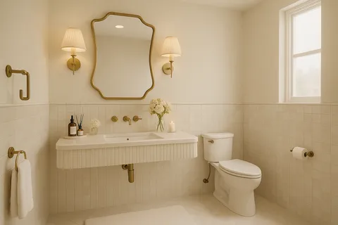 a bathroom with a sink a toilet and mirror