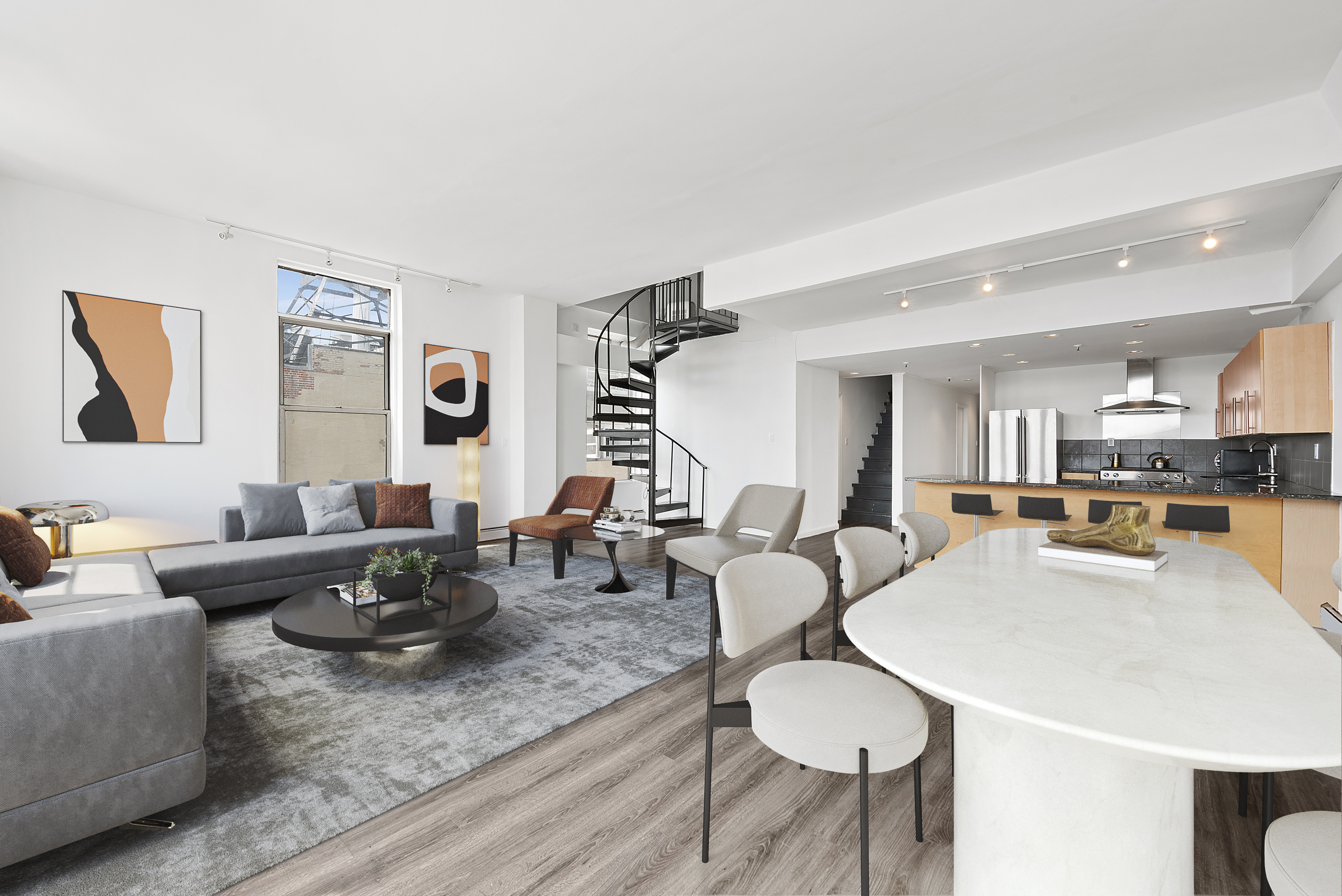 40 West 17th Street, Unit PH12C Manhattan, NY 10011 - Photo 3 of 11 a living room with furniture and view of kitchen