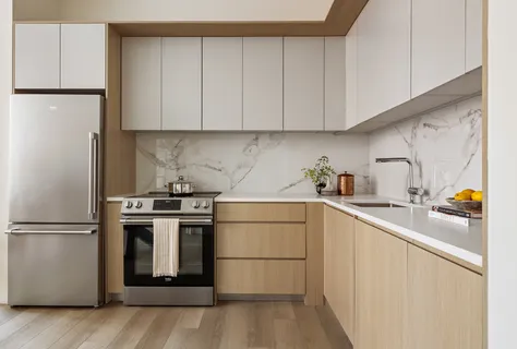 a kitchen with a sink a stove and refrigerator