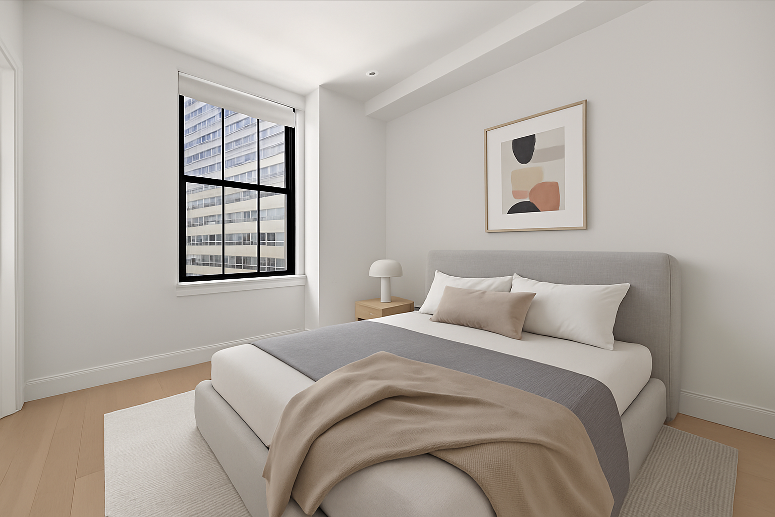 100 Barclay Street, Unit 15B Manhattan, NY 10007 - Photo 11 of 16 a bedroom with a bed and a window