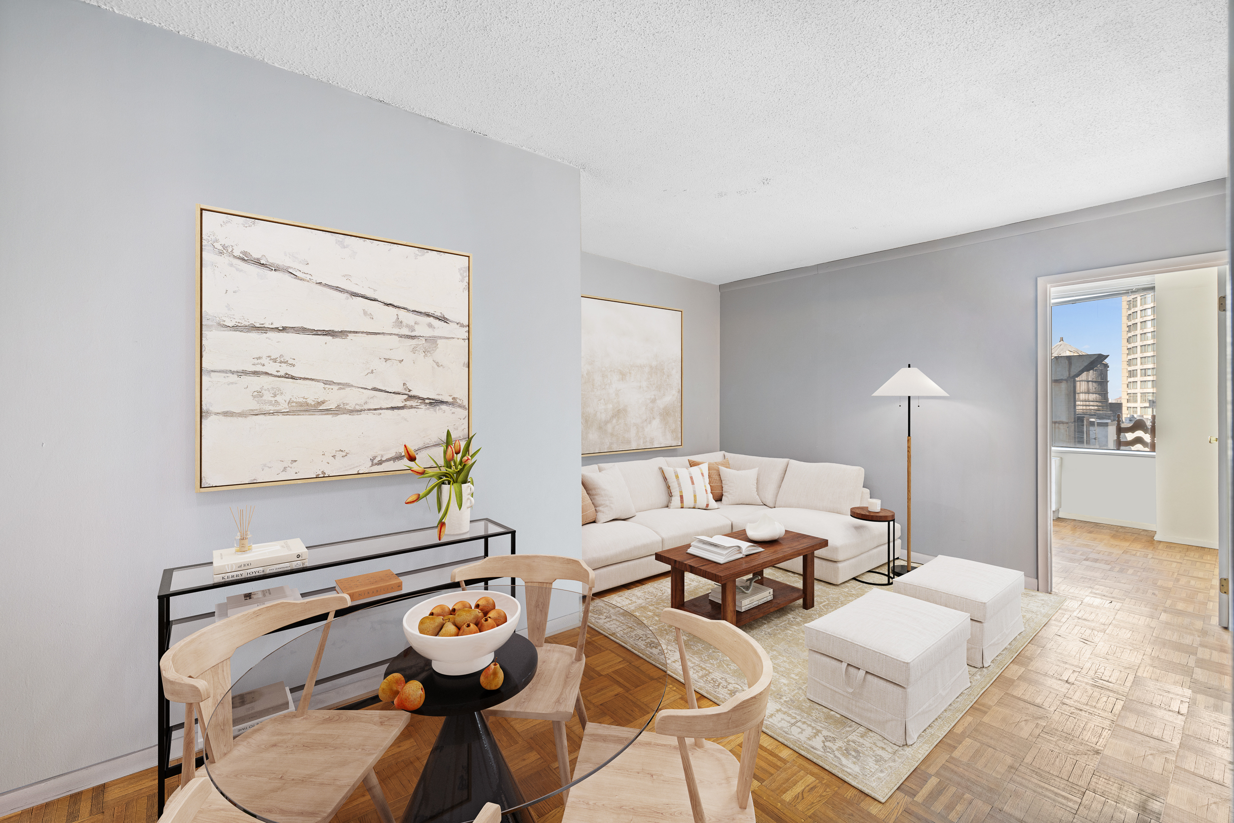 a living room with furniture and window