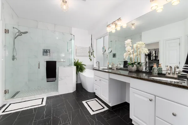 a view of a dining room with a window