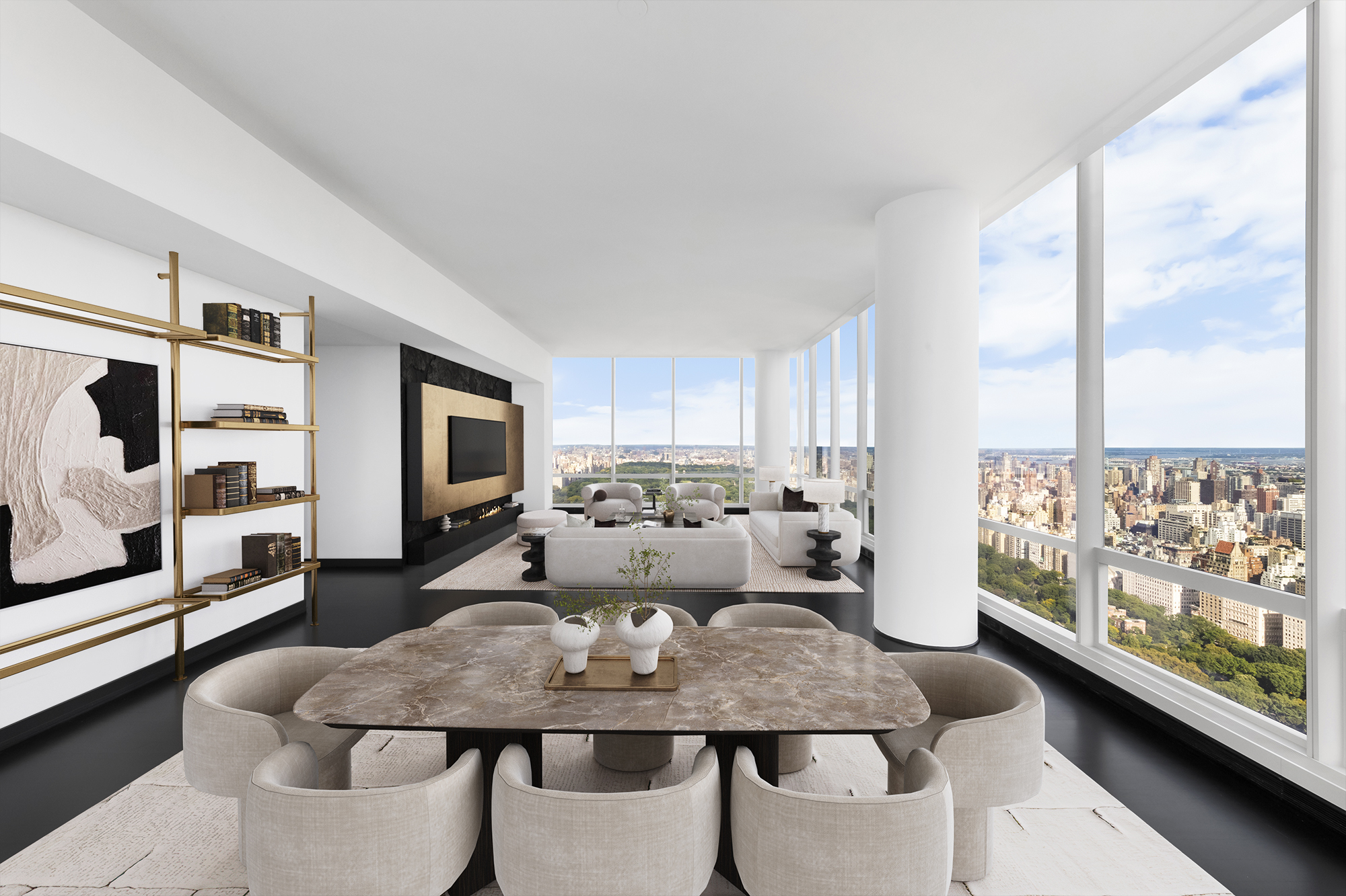 157 West 57th Street, Unit 56C Manhattan, NY 10019 - Photo 4 of 12 a living room with furniture and a large window