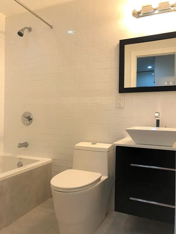 313 Van Buren Street Brooklyn, NY 11221 - Photo 5 of 20 a bathroom with a toilet a sink a mirror and bathtub
