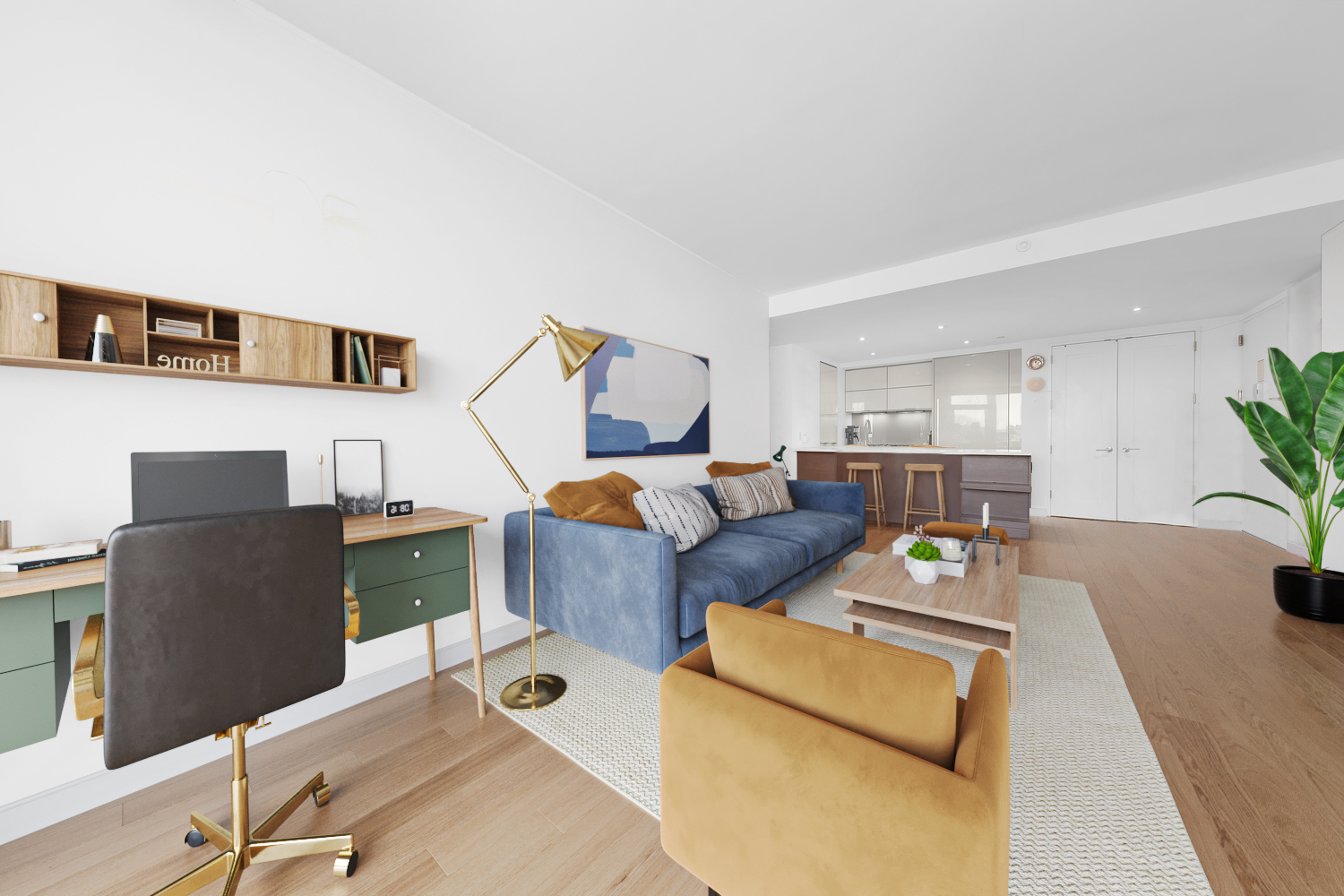 34 North 7th Street, Unit 6Y Brooklyn, NY 11249 - Photo 2 of 20 a living room with furniture and a flat screen tv