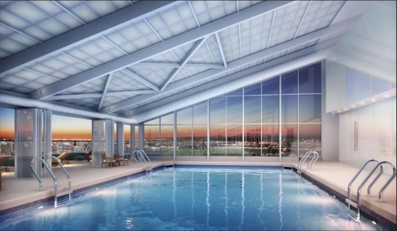 a view of a living room a balcony furniture and floor to ceiling window
