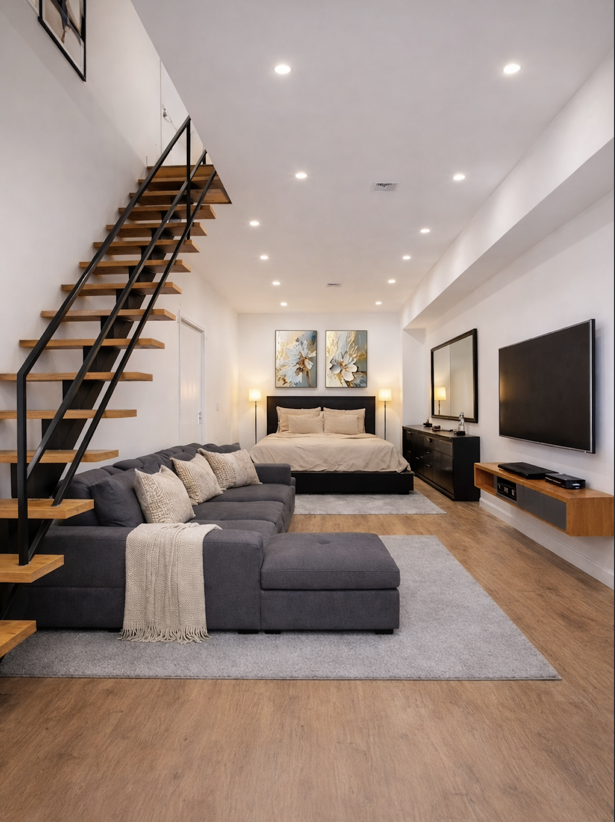 223 Pulaski Street, Unit 1A Brooklyn, NY 11206 - Photo 7 of 9 a living room with furniture and a flat screen tv
