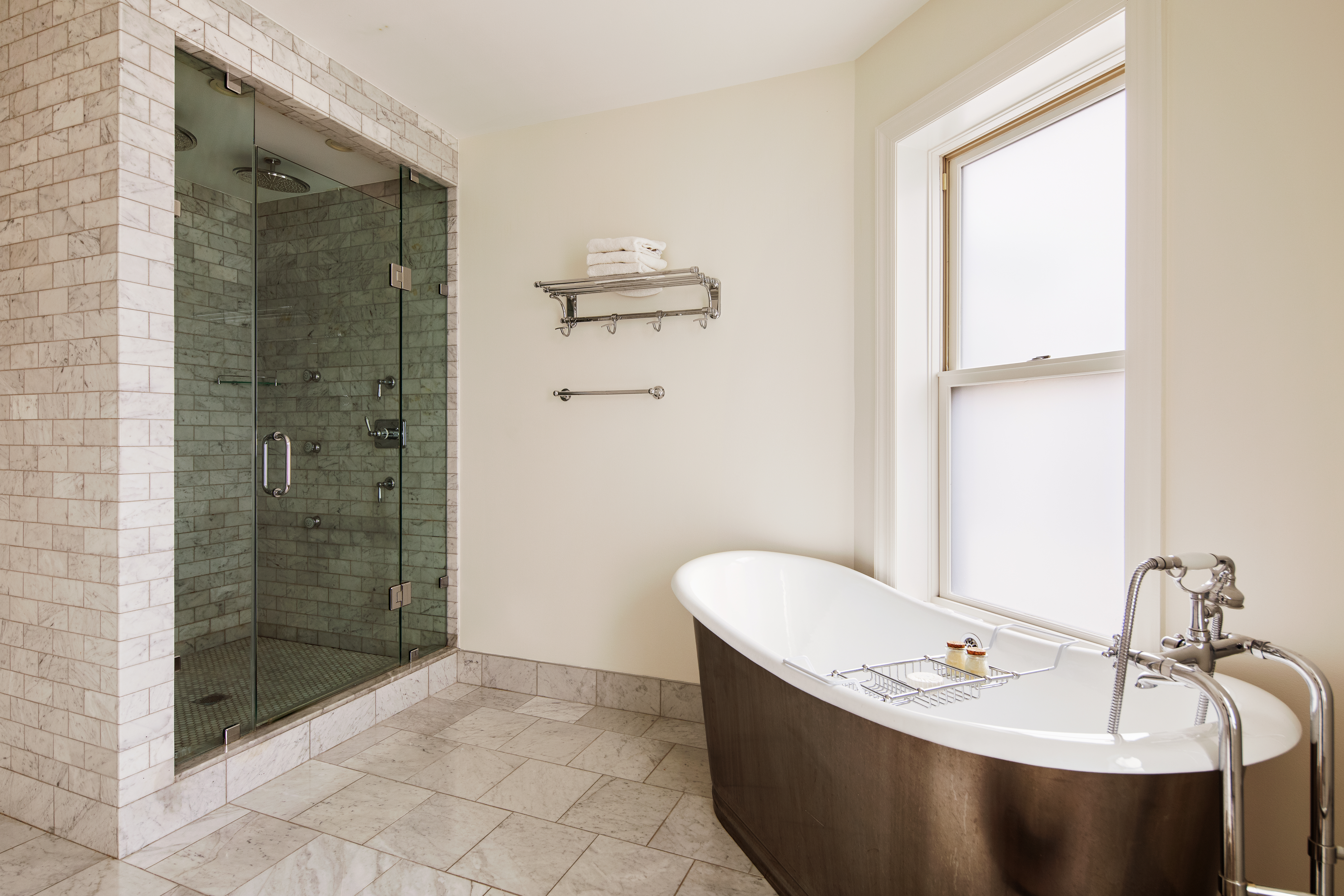 27 7th Avenue Brooklyn, NY 11217 - Photo 16 of 23 a bathroom with a granite countertop sink a mirror and shower