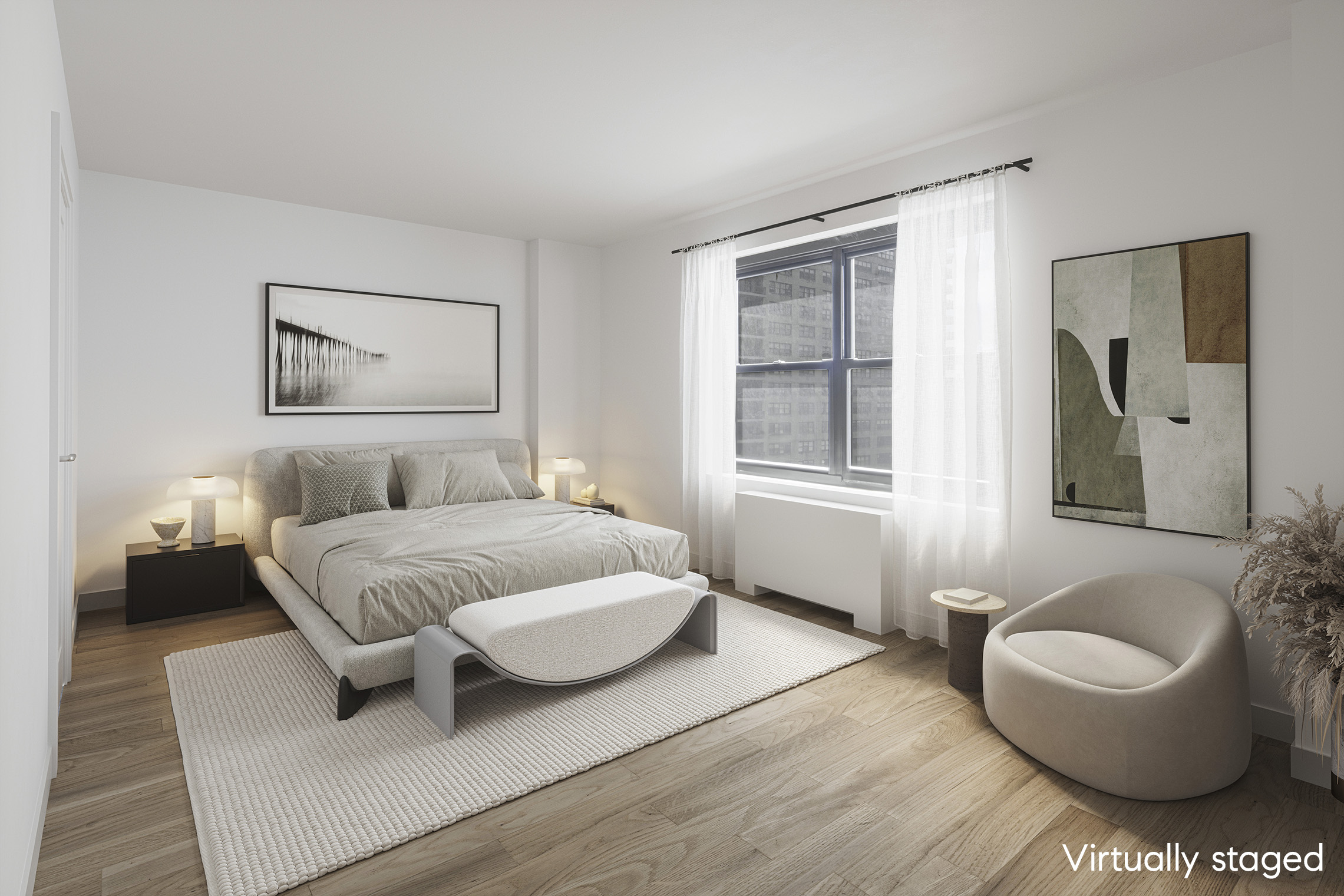 160 West End Avenue, Unit 16J Manhattan, NY 10023 - Photo 4 of 7 a spacious bedroom with a bed couch and window