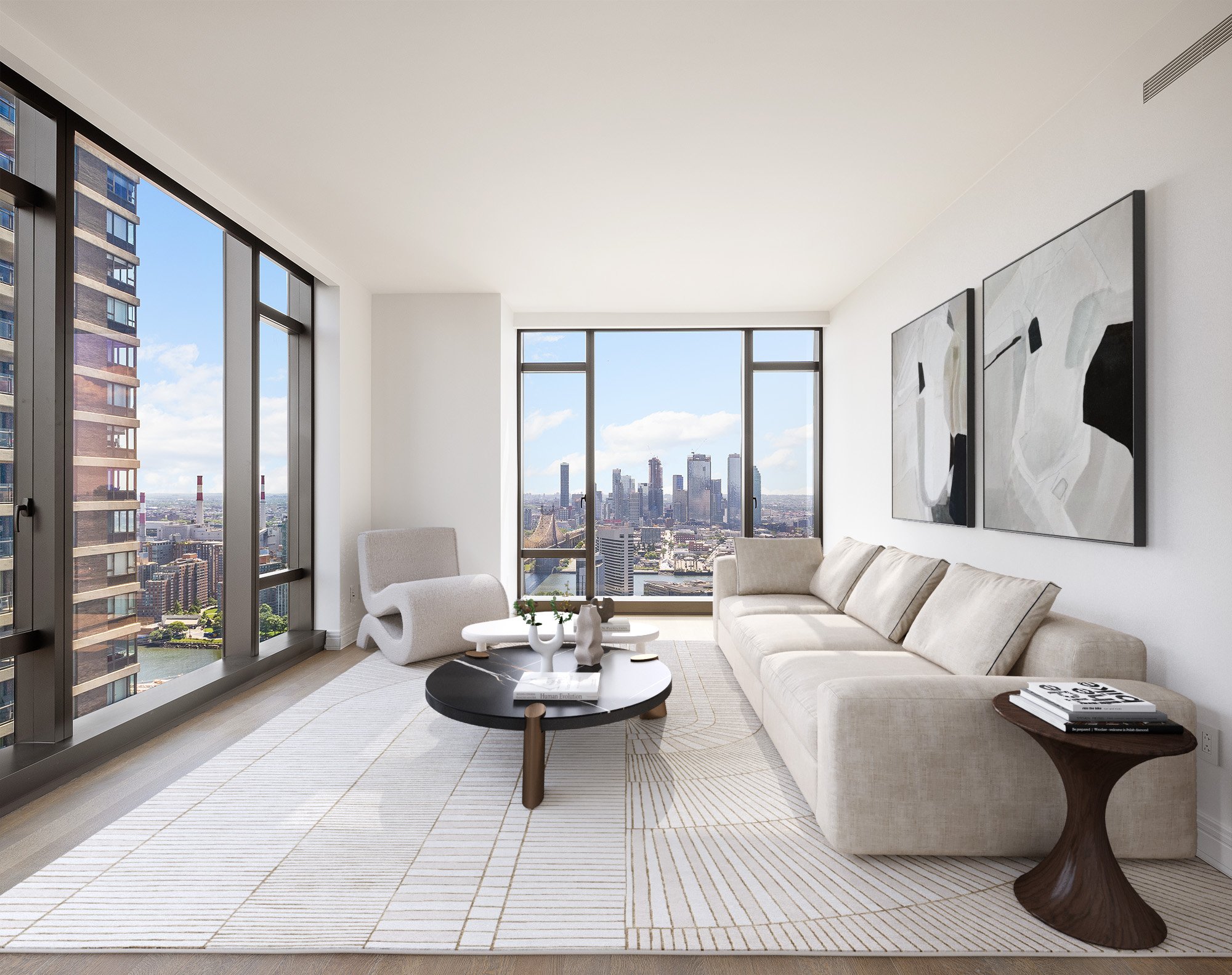 430 East 58th Street, Unit 39A Manhattan, NY 10022 - Photo 2 of 15 a living room with furniture and a large window