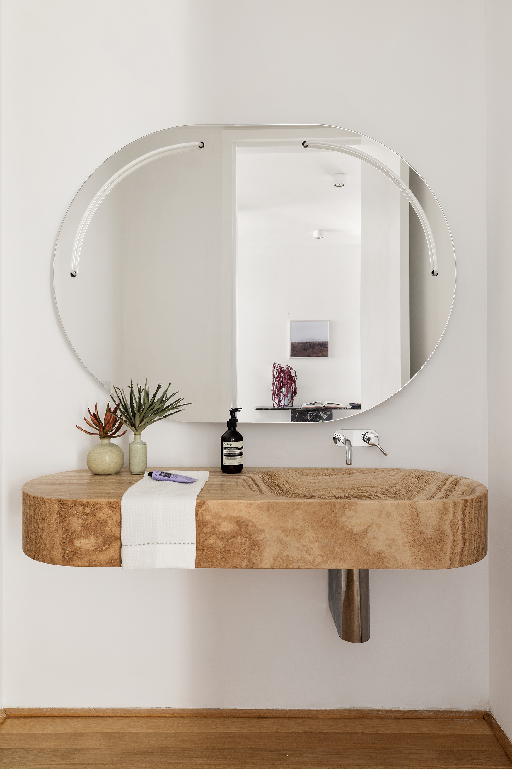 56 Leonard Street, Unit 33AWEST Manhattan, NY 10013 - Photo 11 of 12 a bathroom with a granite countertop sink and a mirror